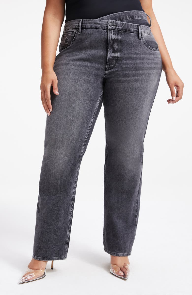 Good American Good 90s High Waist Crossover Waistband Nonstretch Jeans, Alternate, color,