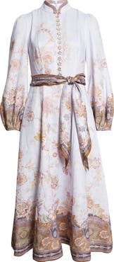 Zimmermann Luna Paisley Print Long Sleeve Linen Midi Dress
