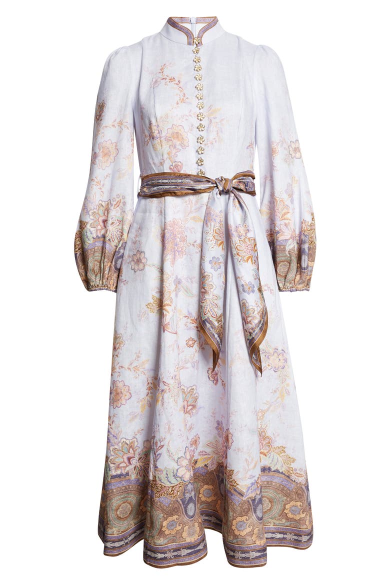 paisley print long sleeve dress Boho Wedding Dress with Blue Paisley Print and Blouson Sleeves