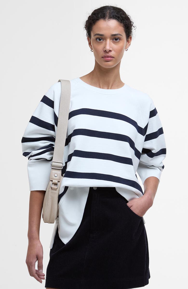 Barbour Delaney Stripe Cotton Fleece Sweatshirt, Alternate, color, Cloud Stripe