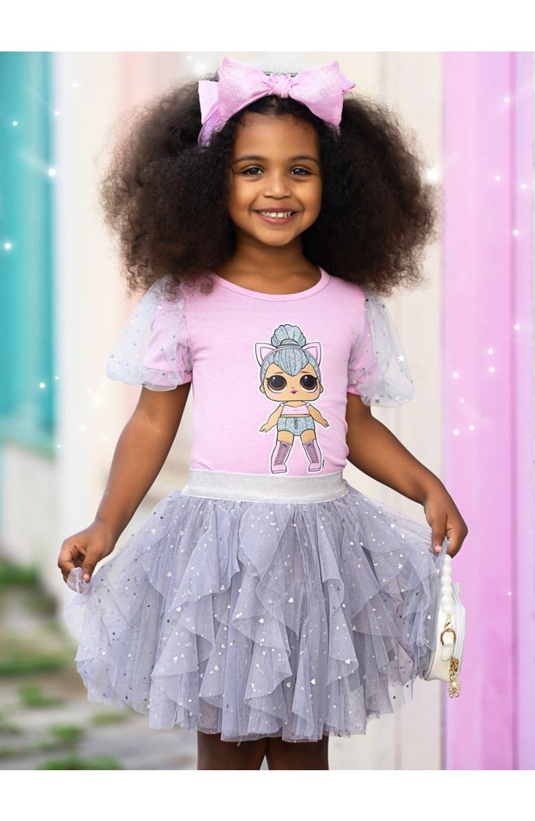 Mia Belle Girls L.O.L. SURPRISE! Kitty Queen Sparkle Tulle Skirt Set, Alternate, color, Pink