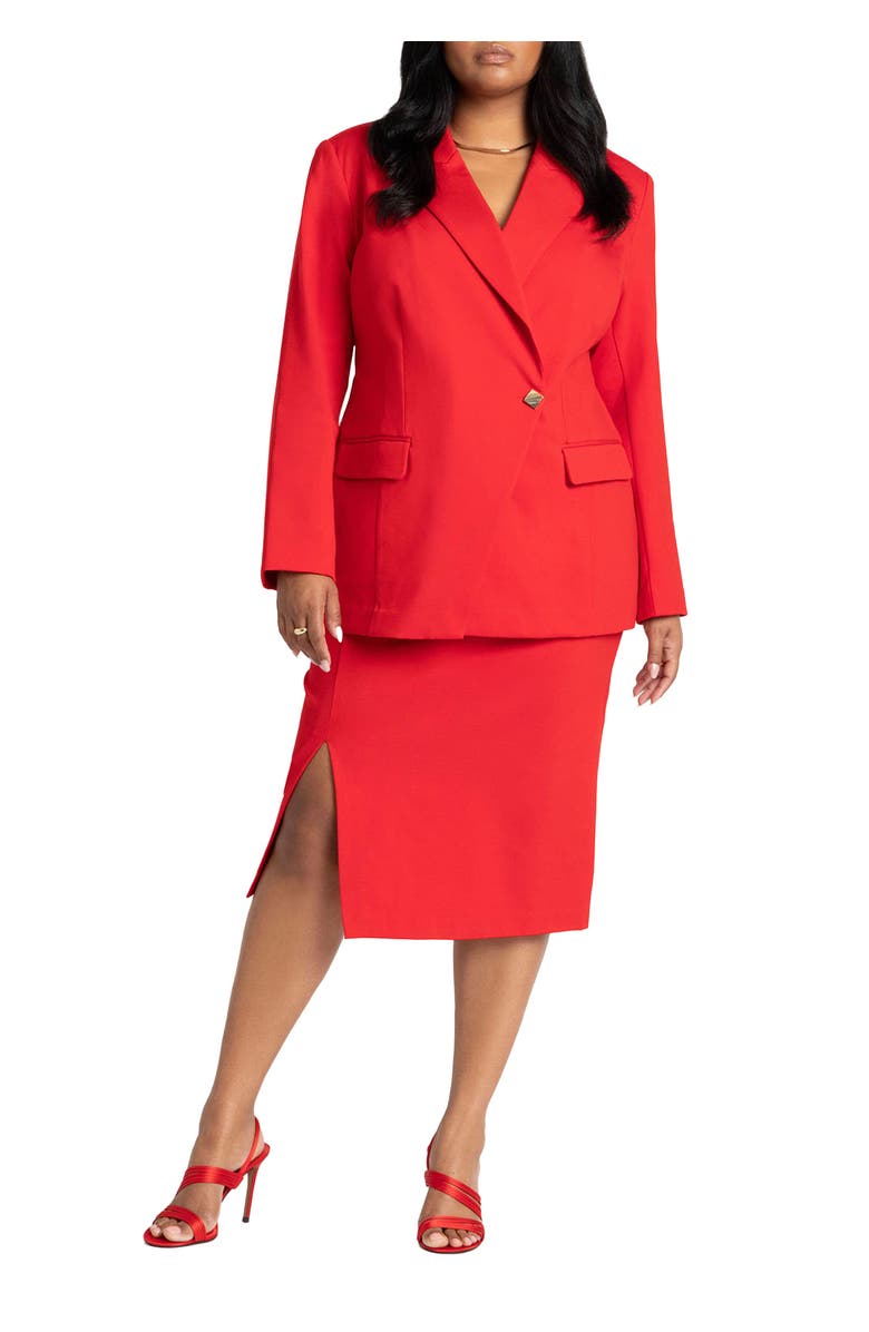 ELOQUII Stretch Midi Skirt With Slit, Main, color, Barbados Cherry