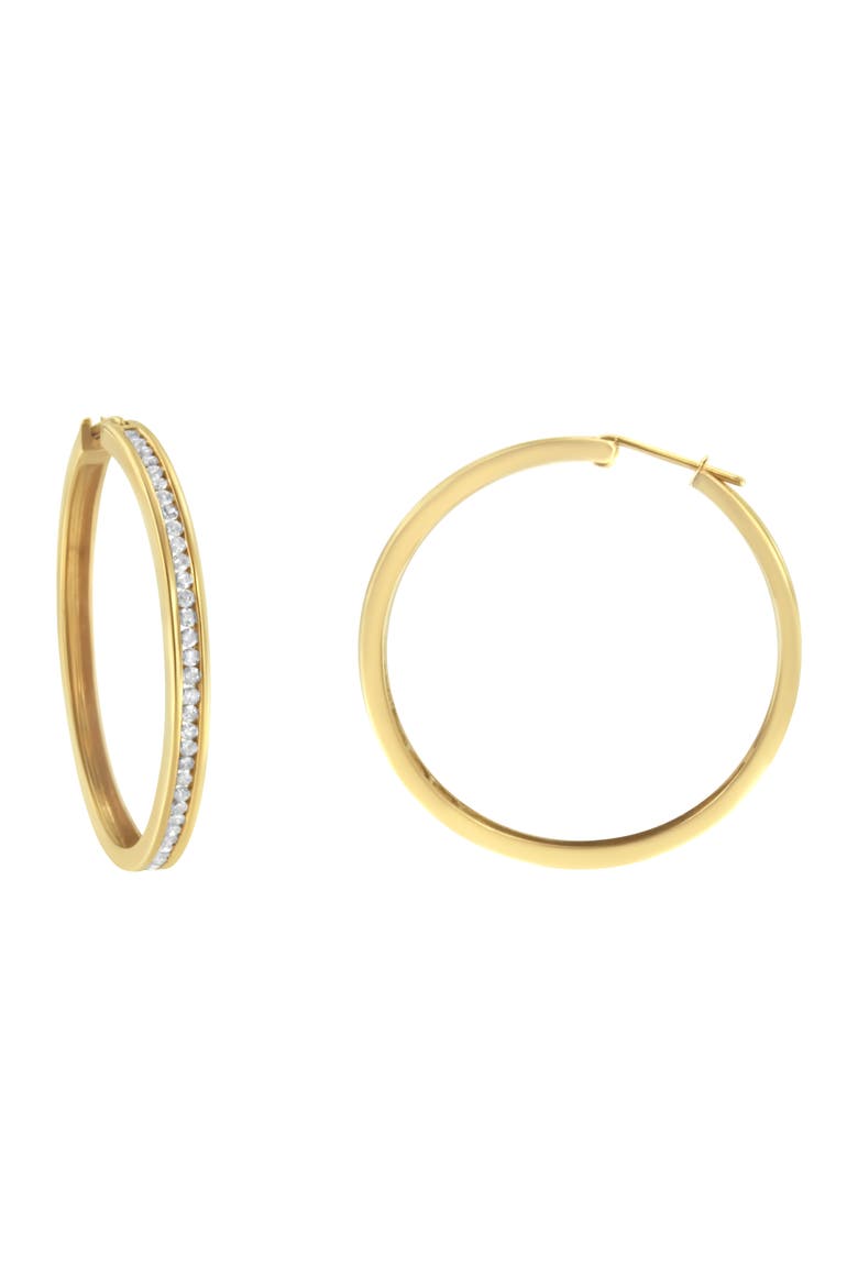 10KT Yellow Gold 1 cttw Slim Diamond Hoop Earrings, Alternate, color, Yellow