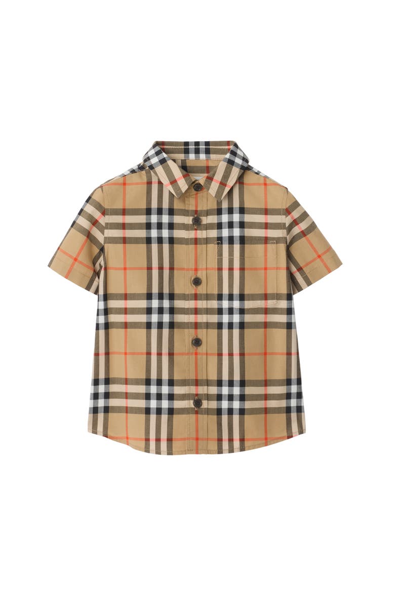 Burberry Check Cotton Shirt, Main, color, Sand Beige