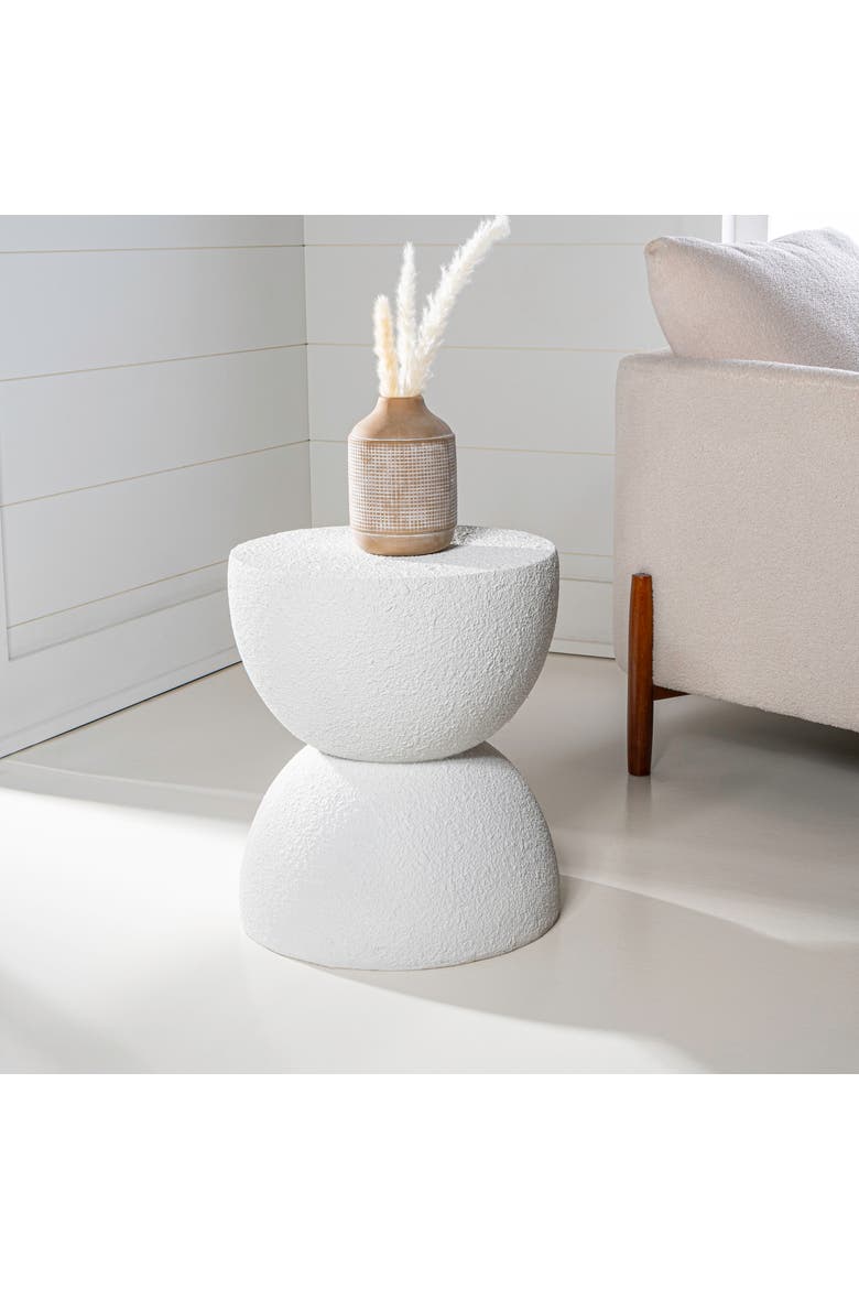 Greta Modern Frosted Textured Hourglass Indoor/Outdoor Stool & Side Table, All-Weather Patio Accent End Table, Alternate, color, White Frosted