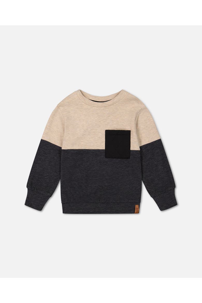 Boy's Super Soft Colorblock Top With Quilted Pocket Beige And Black, Main, color, Peacoat