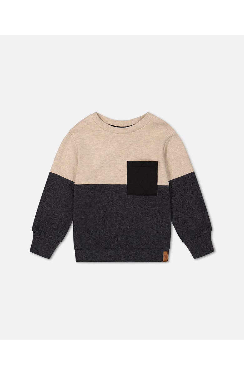 Deux par Deux Boy's Super Soft Colorblock Top With Quilted Pocket Beige And Black, Main, color, 