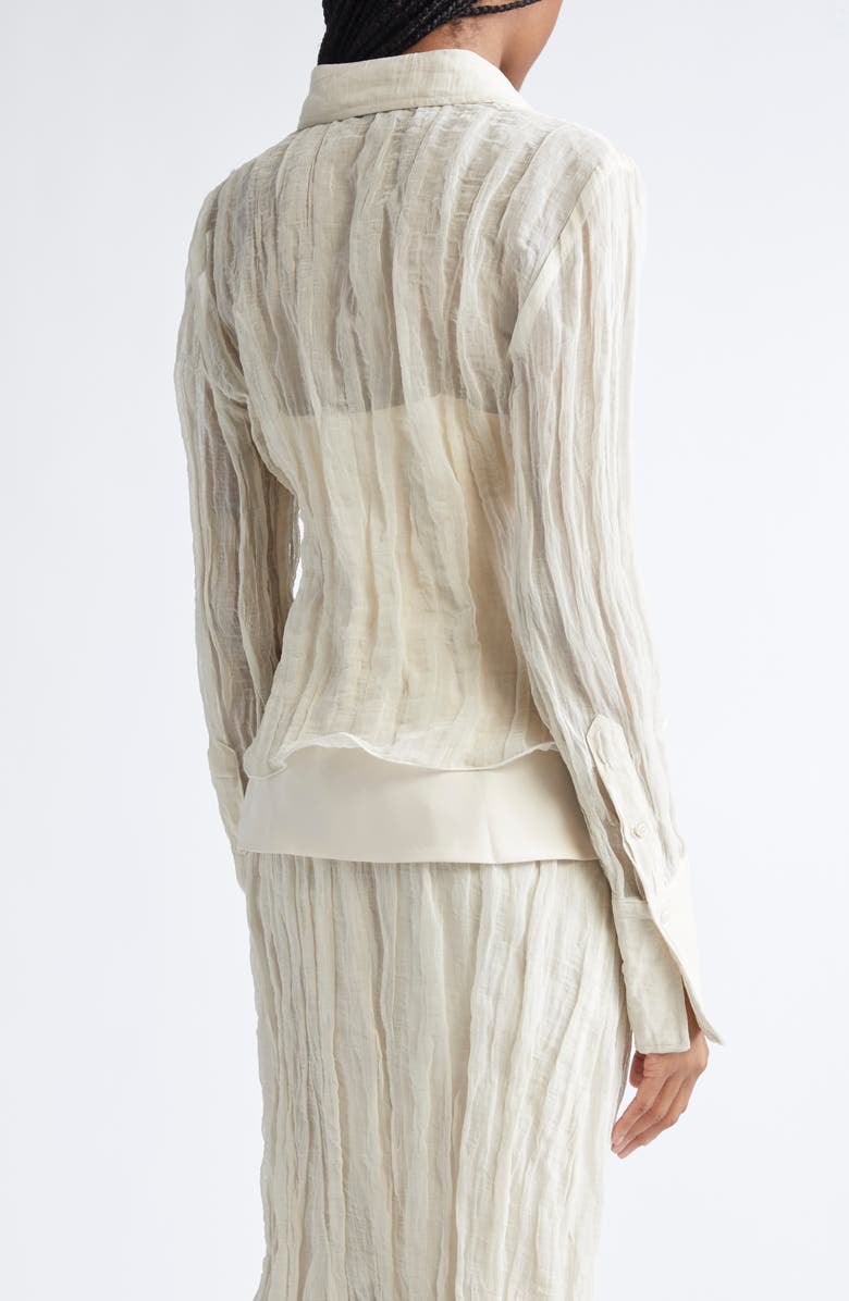 Brandon Maxwell The Billie Crinkle Metallic Organza Button-Up Shirt, Alternate, color, Oyster
