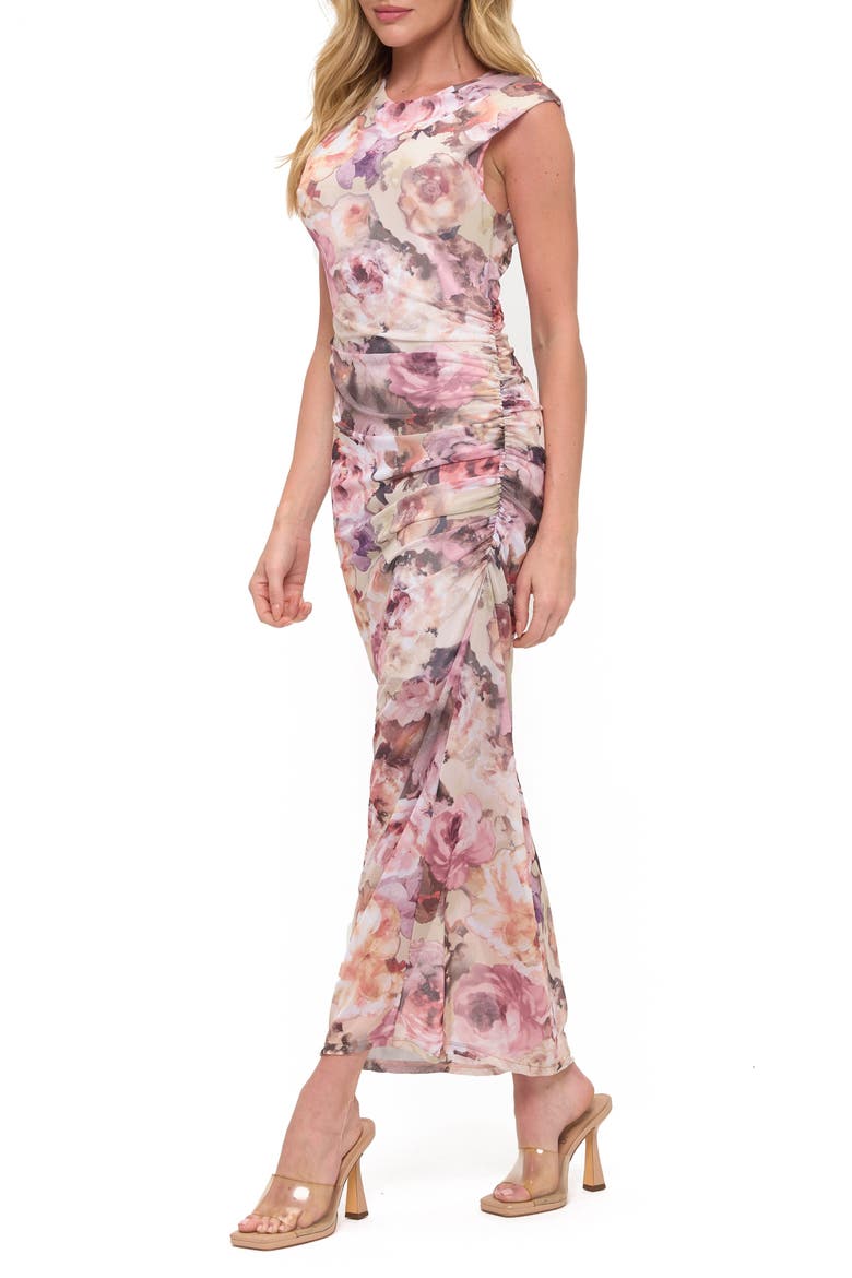 Floral Ruched Sleeveless Dress, Alternate, color, PINK FLORAL
