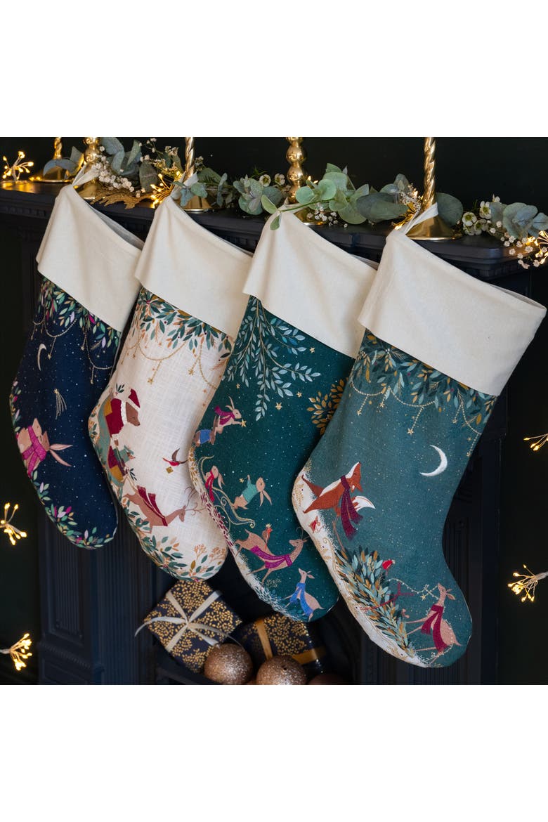 Rabbit Sleigh Christmas Stocking, Alternate, color, Green