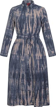 Red Myth Tie Dye Button-Down Cotton Midi Shirt Dress