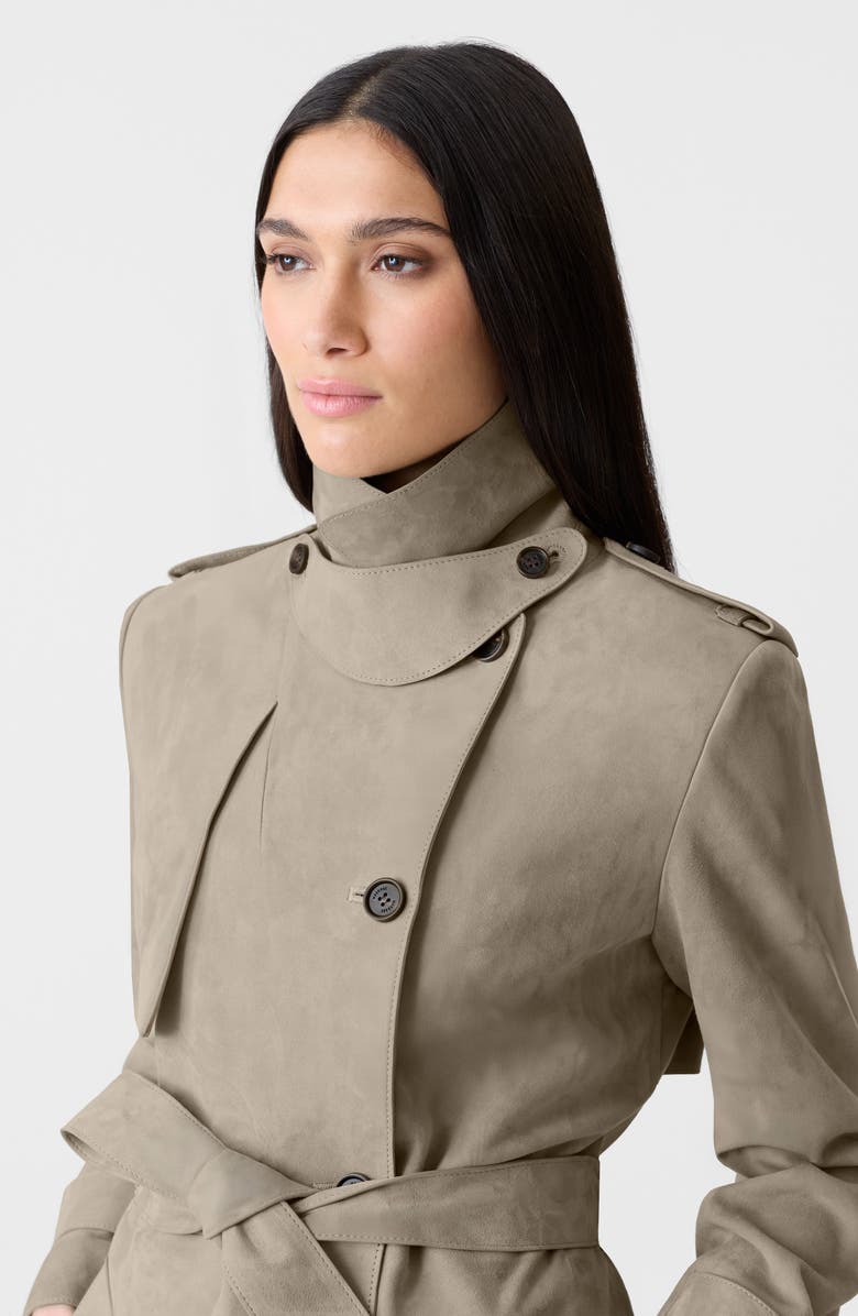 Mackage Gael Doubled Breasted Suede Trench Coat, Alternate, color, Taupe