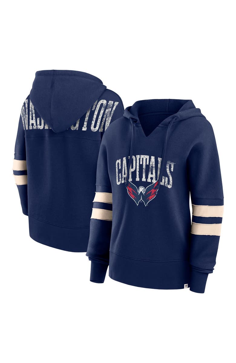 FANATICS Women's Fanatics Branded Navy Washington Capitals Bold Move Dolman V-Neck Pullover Hoodie, Alternate, color,