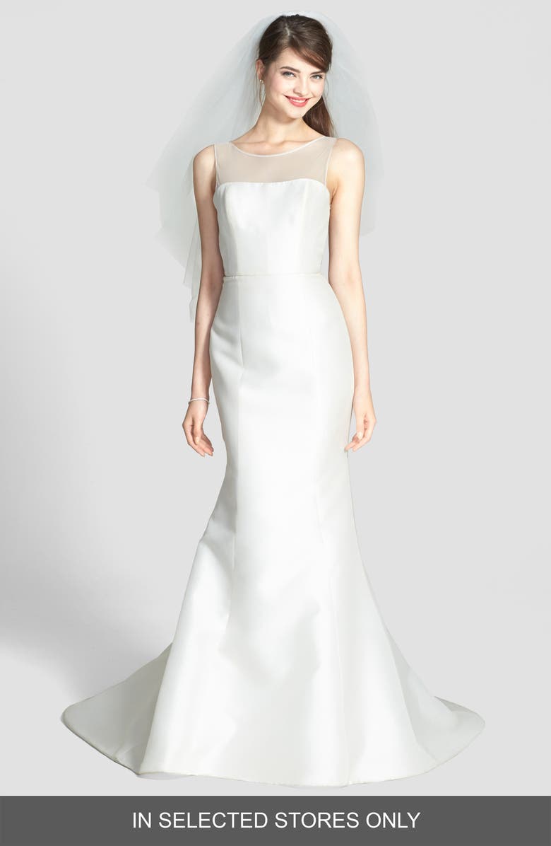 Amsale Preston Silk Magnolia Sheath Wedding Dress, Alternate, color, 