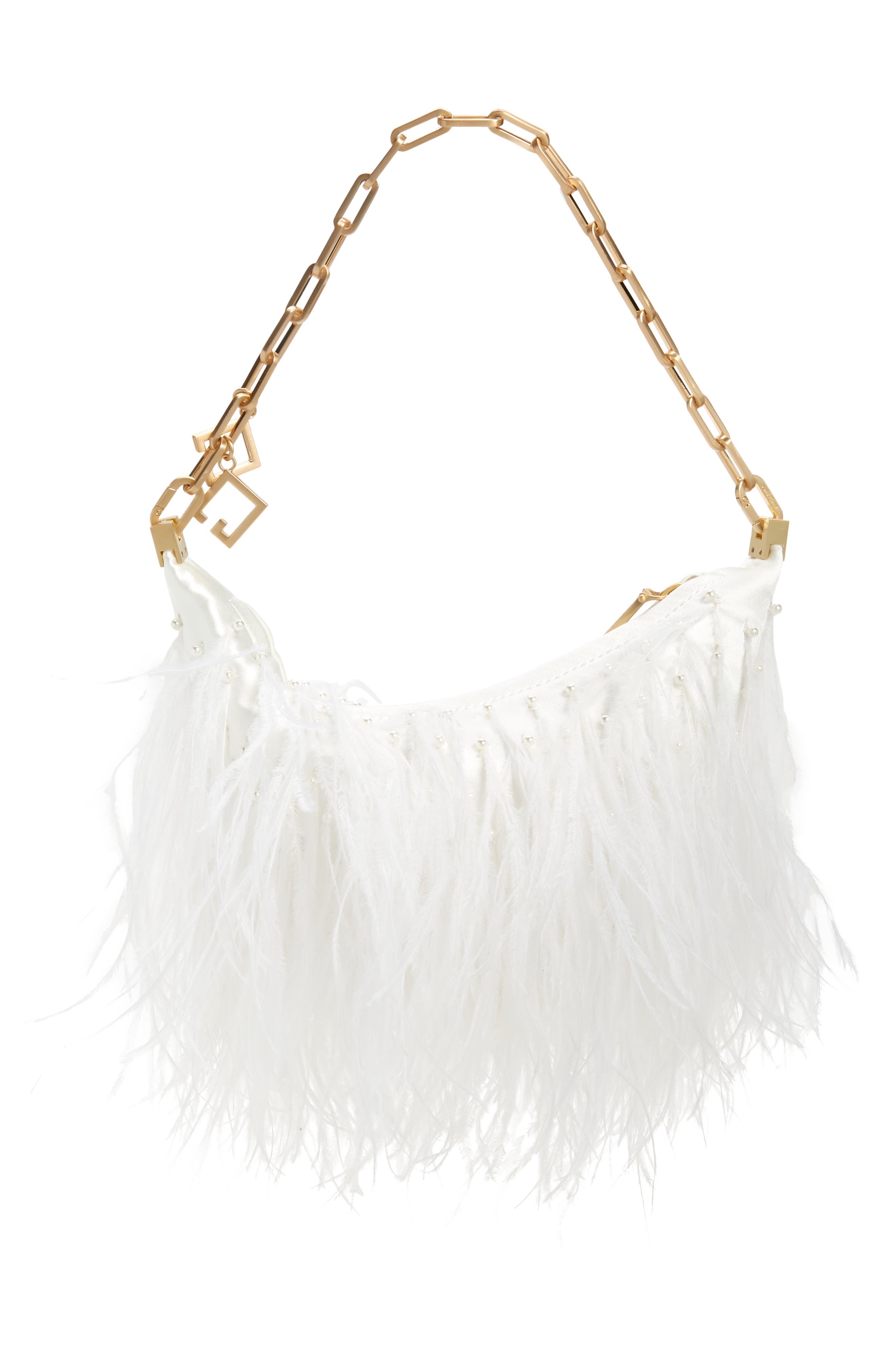 Cult Gaia Gia Ostrich Feather Shoulder Bag, Alternate, color, 