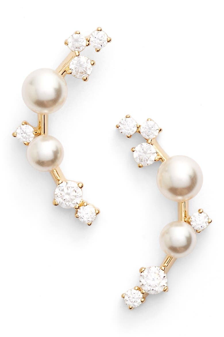 Faux Pearl Ear Crawlers, Main, color, GOLD
