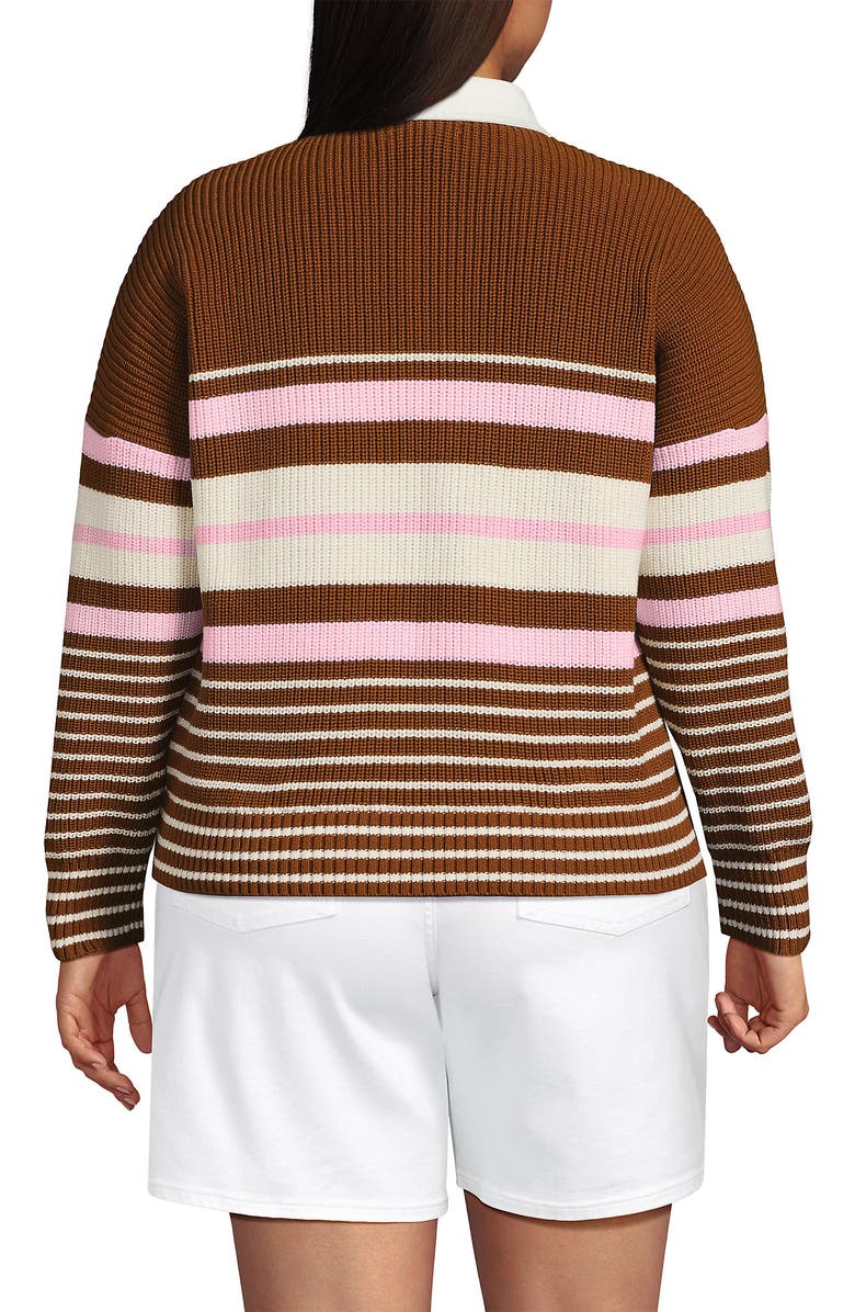 Lands' End Drifter Rugby with Woven Collar Sweater, Alternate, color, Rich Ginger Multi Stripes