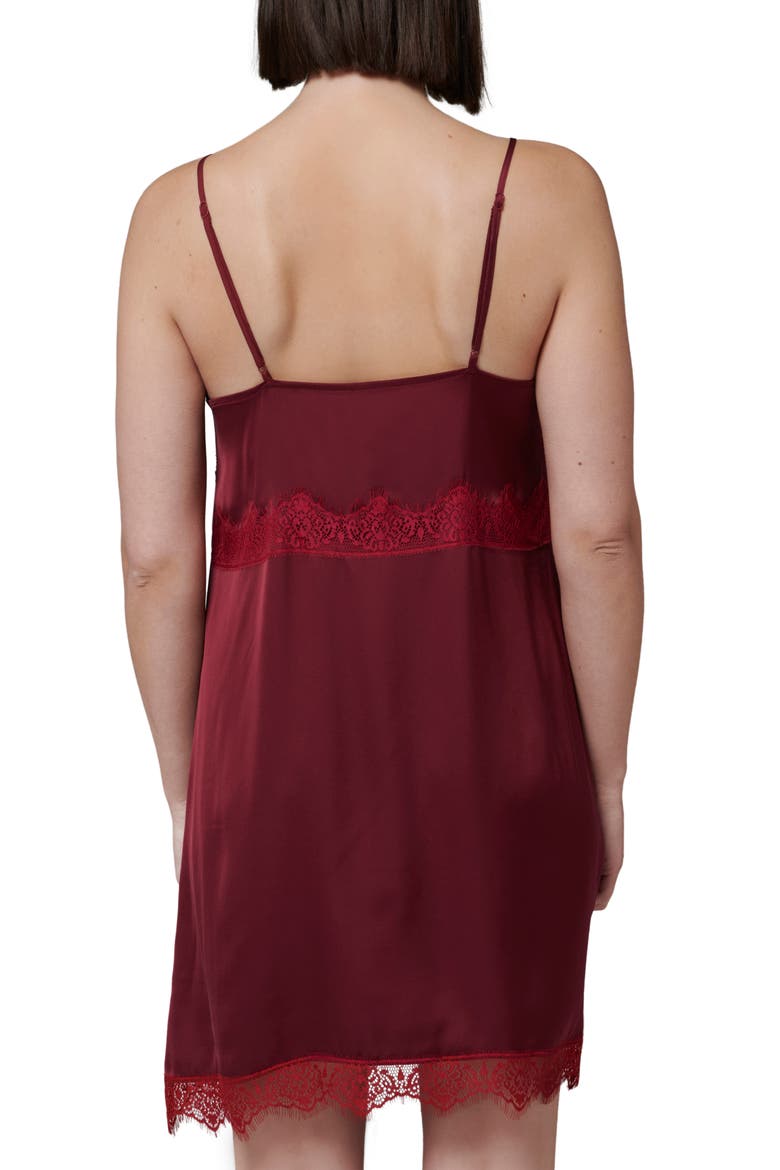 Lace Trim Satin Chemise, Alternate, color, SPINEL RED
