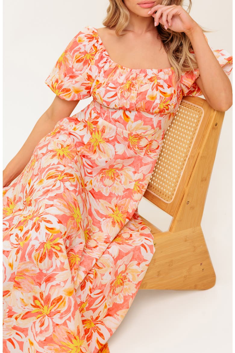 Print Midi Dress, Alternate, color, CORAL
