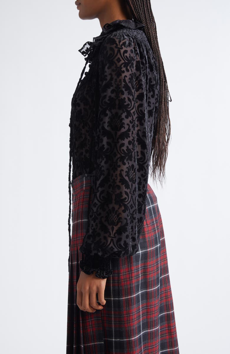 Burberry Paisley Flocked Bishop Sleeve Top, Alternate, color, Black Ip Pattern