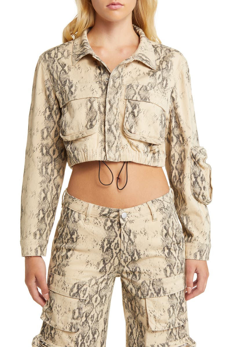 PTCL Snakeskin Print Crop Cotton Jacket, Alternate, color,