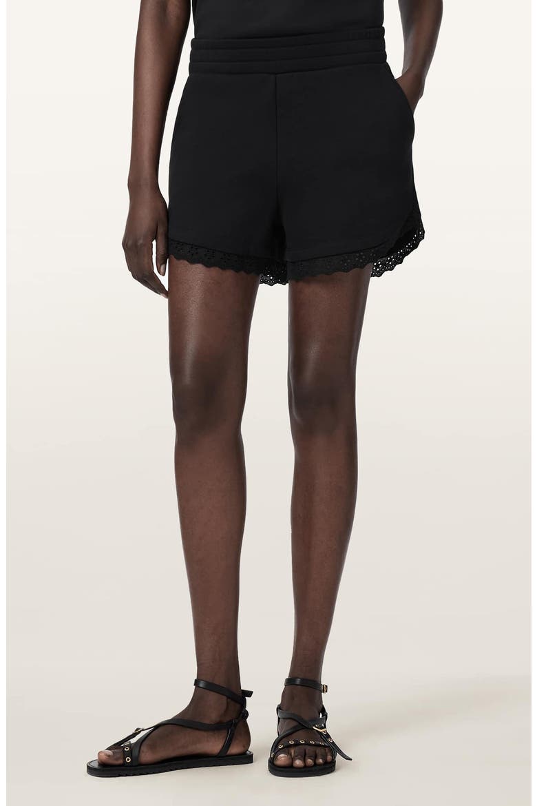 Lele Eyelet Trim Cotton Shorts, Main, color, BLACK
