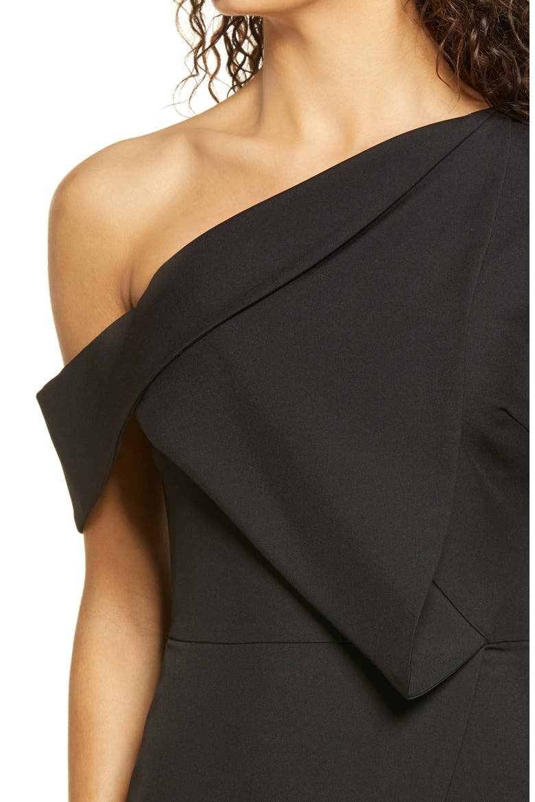 Folded Detail One Shoulder Cocktail Dress, Alternate, color, BLACK