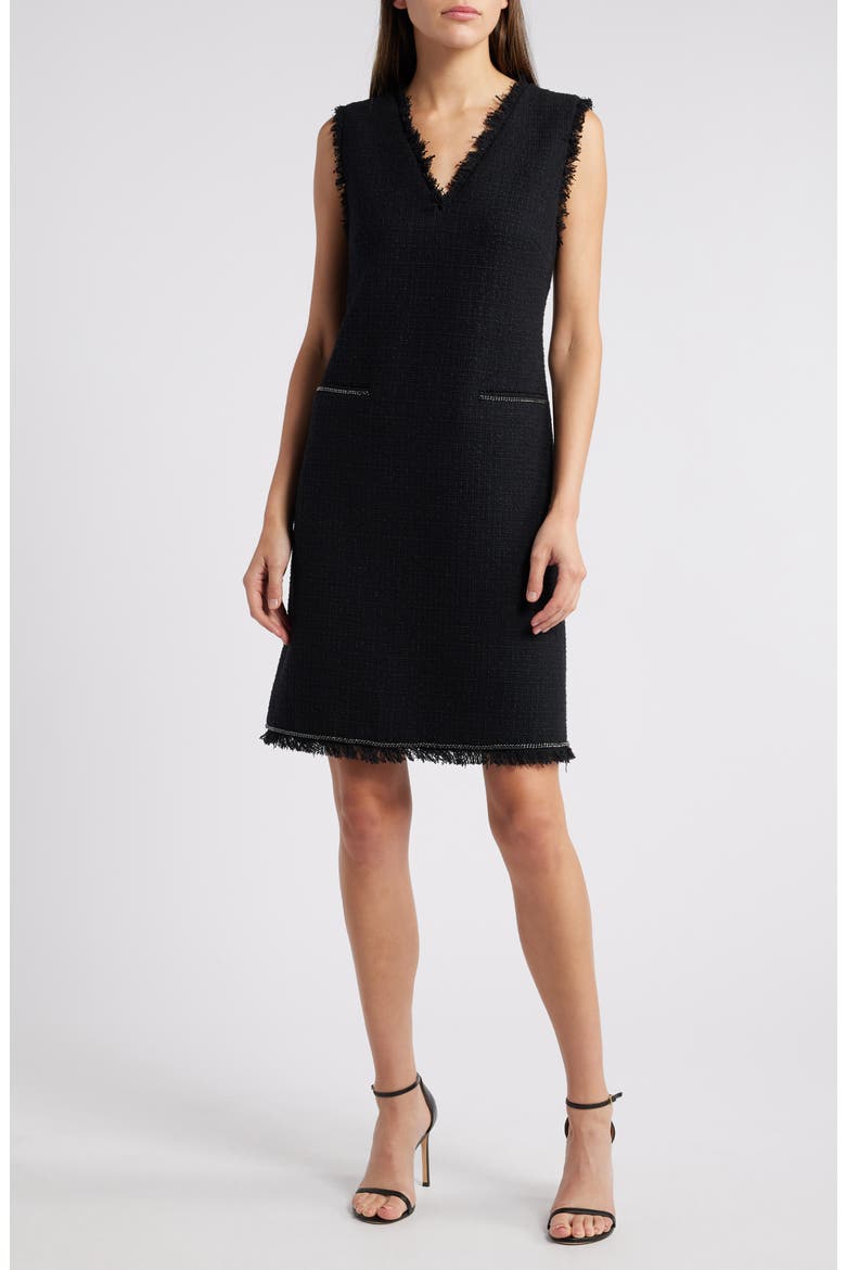 Dale Chain Trim Sleeveless Cotton Blend Tweed Sheath Dress, Main, color, BLACK