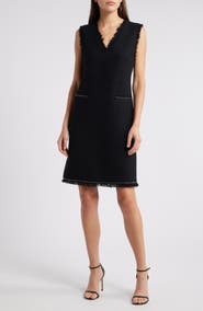 KOBI HALPERIN Dale Chain Trim Sleeveless Cotton Blend Tweed Sheath Dress