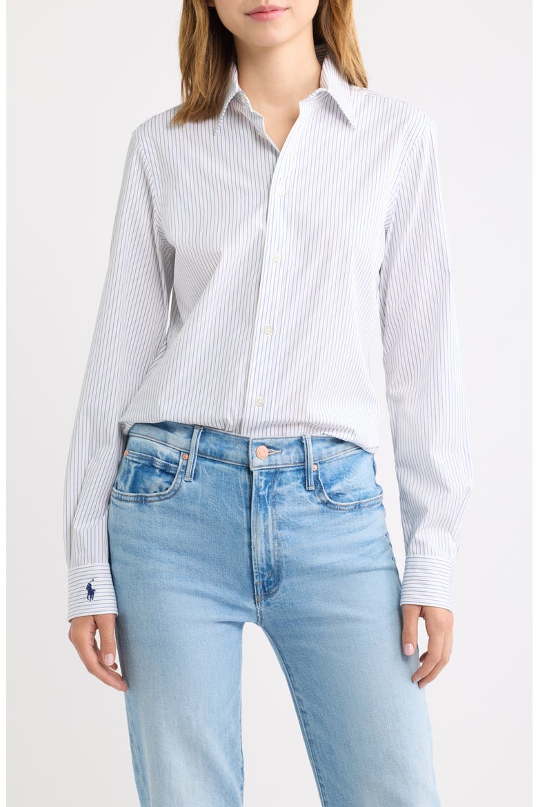 Slim Fit End-On-End Stretch Cotton Button-Up Shirt, Main, color, WHITE-BLUE