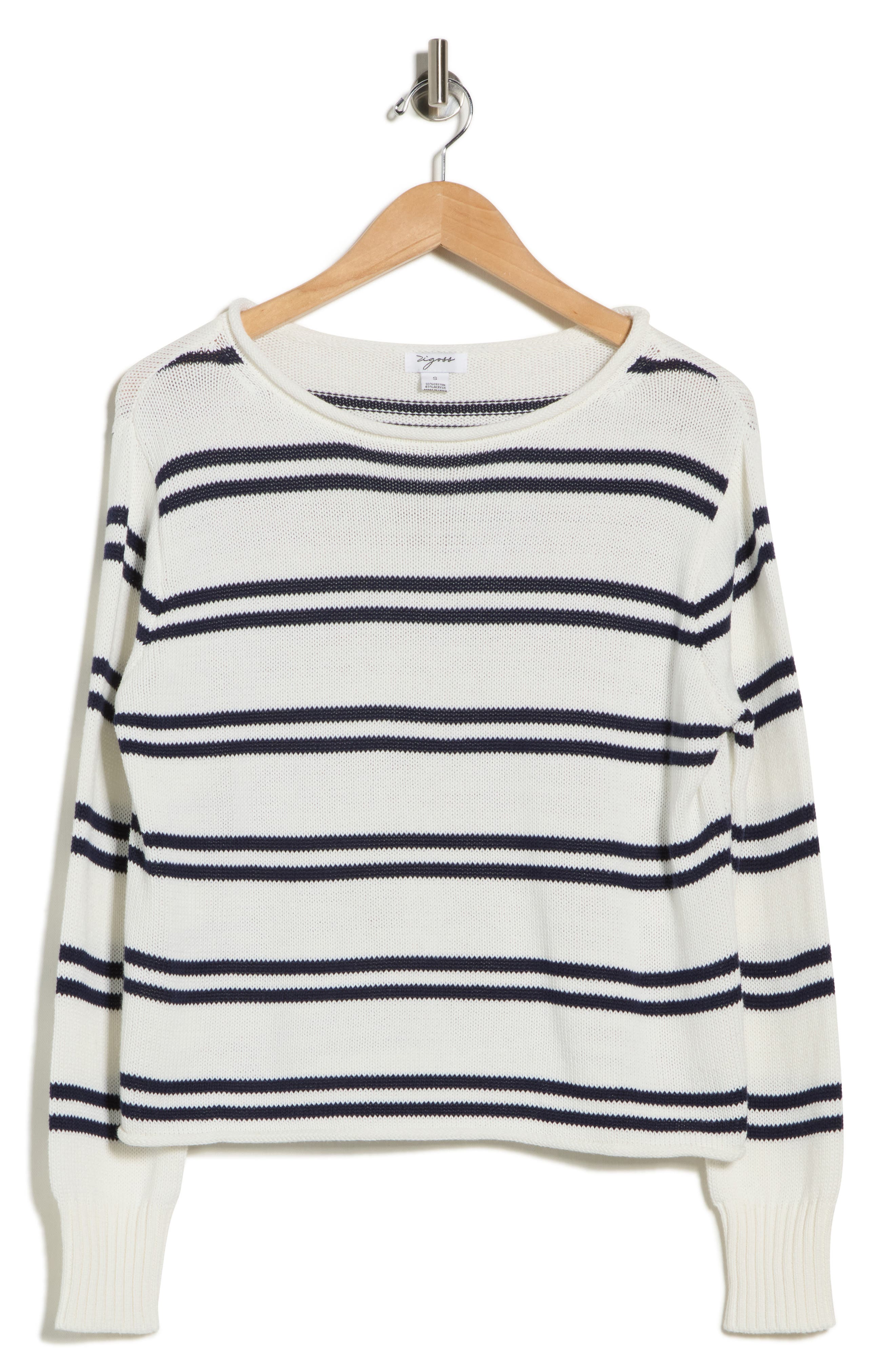 Vigoss Stripe Boat Neck Crop Sweater