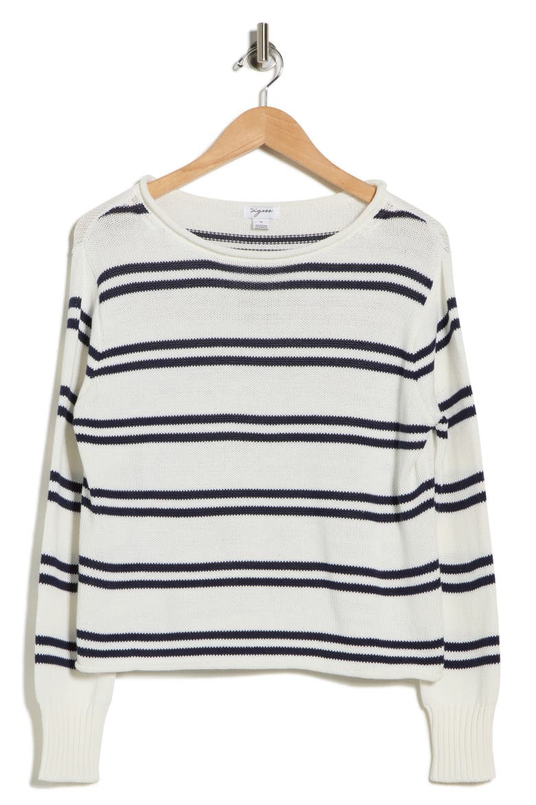 Stripe Boat Neck Crop Sweater, Alternate, color, CREME/NAVY