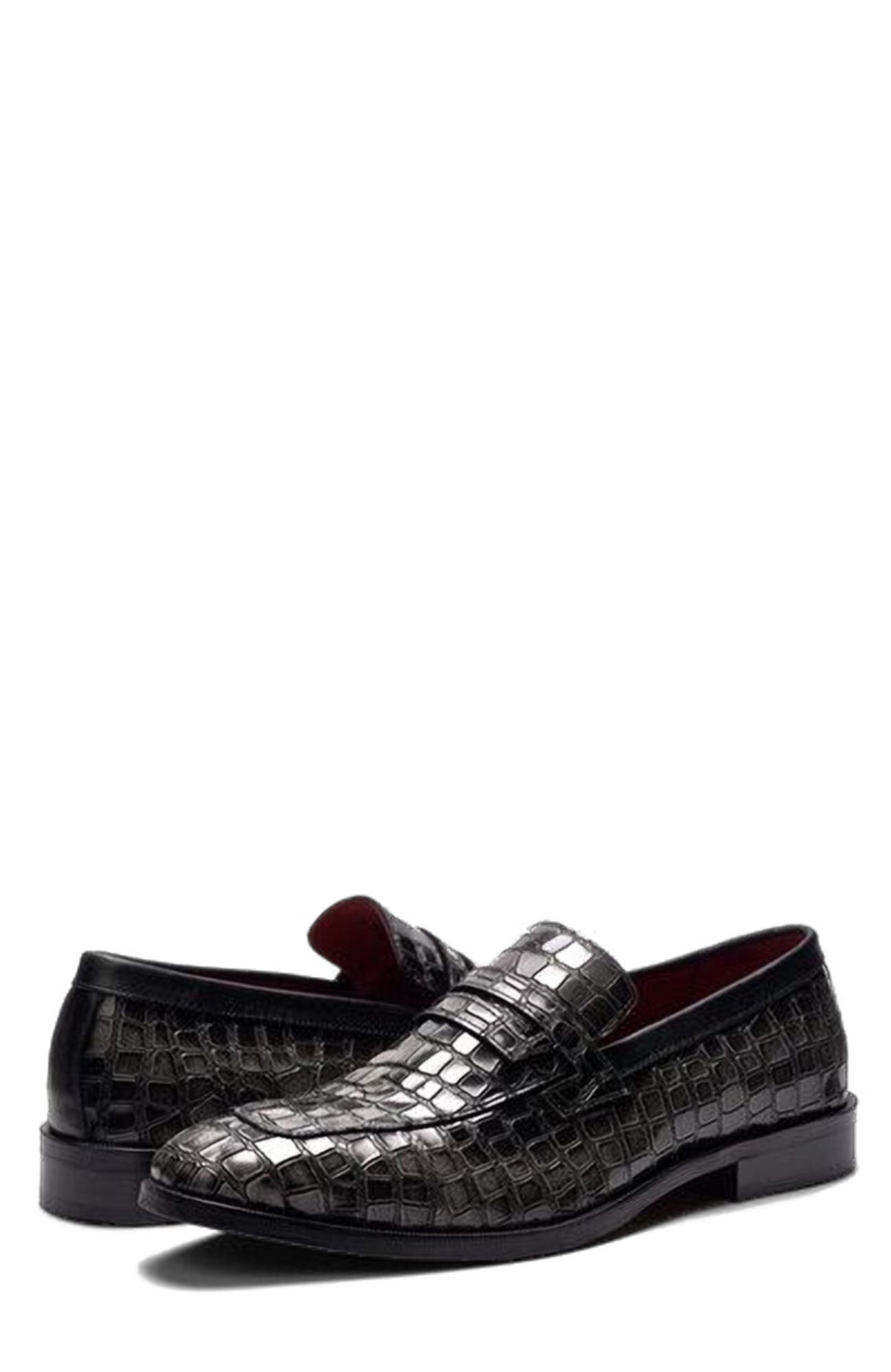 CARLOS SANTANA Nocturne Penny Loafer, Alternate, color, Grey Croco Print