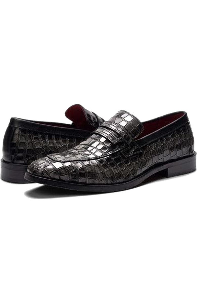 CARLOS SANTANA Nocturne Penny Loafer, Alternate, color, Grey Croco Print