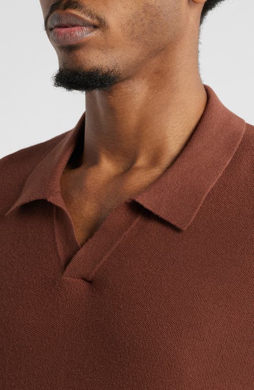 Open Edit Textured Stitch Short Sleeve Polo Sweater In Brown Tiramisu