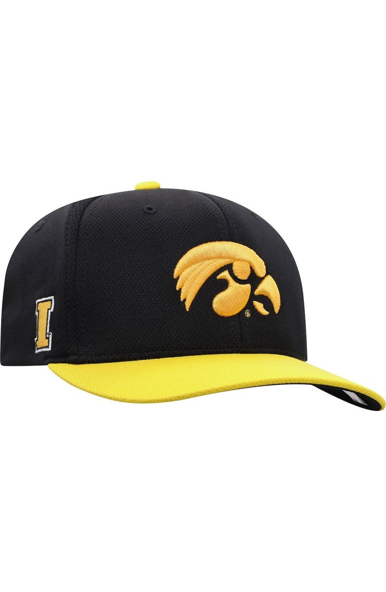 TOP OF THE WORLD Men's Top of the World Black/Gold Iowa Hawkeyes Two-Tone Reflex Hybrid Tech Flex Hat, Main, color, Black