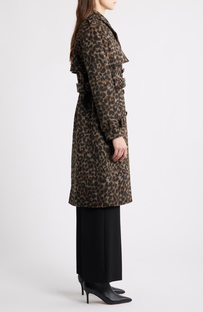 Elie Tahari The Courtney Leopard Print Belted Coat, Alternate, color, Leopard Brown
