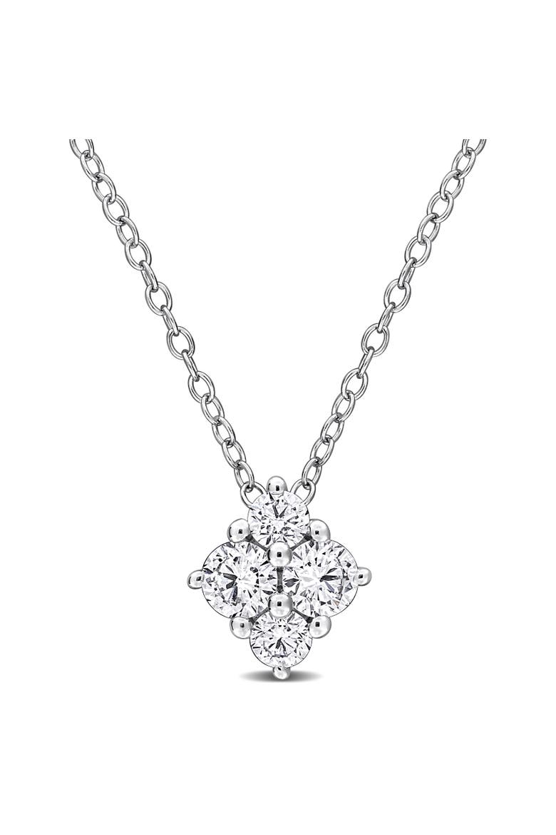Lab-Grown Diamond Cluster Necklace, Main, color, Sterling silver