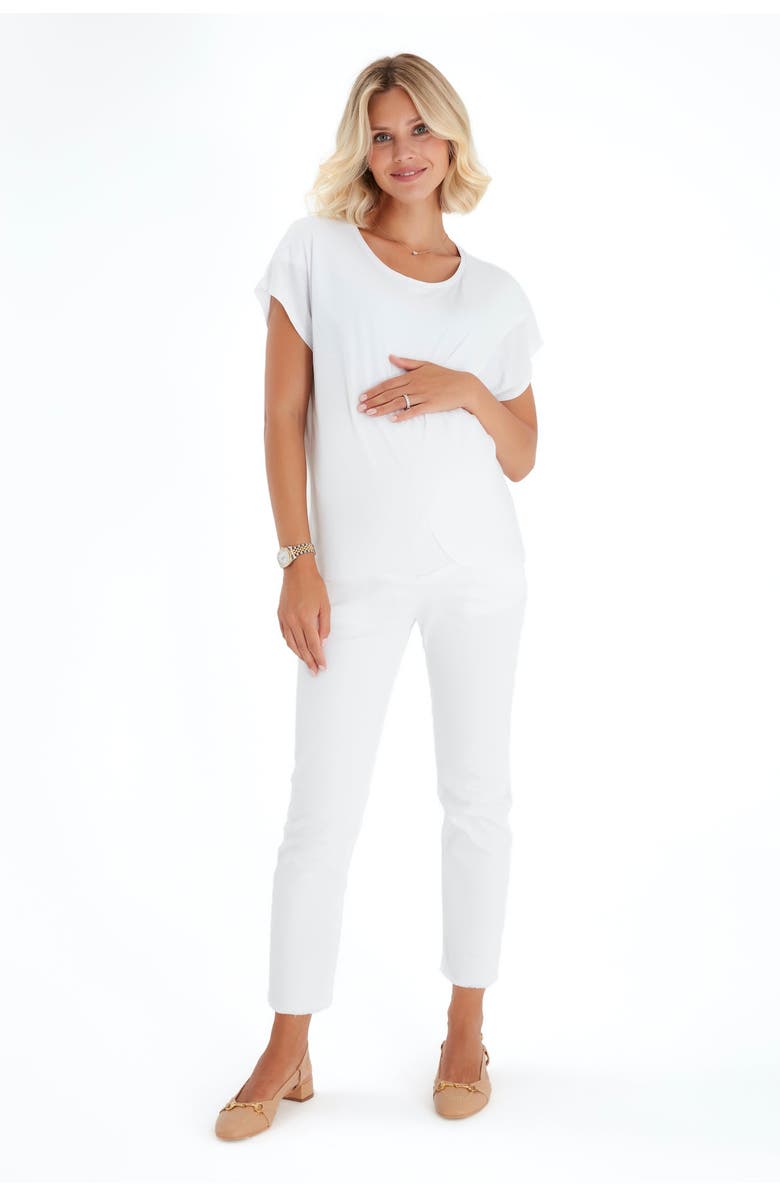 Accouchée Graceful Non-Denim Foldover Waistband Maternity Pants, Alternate, color, White