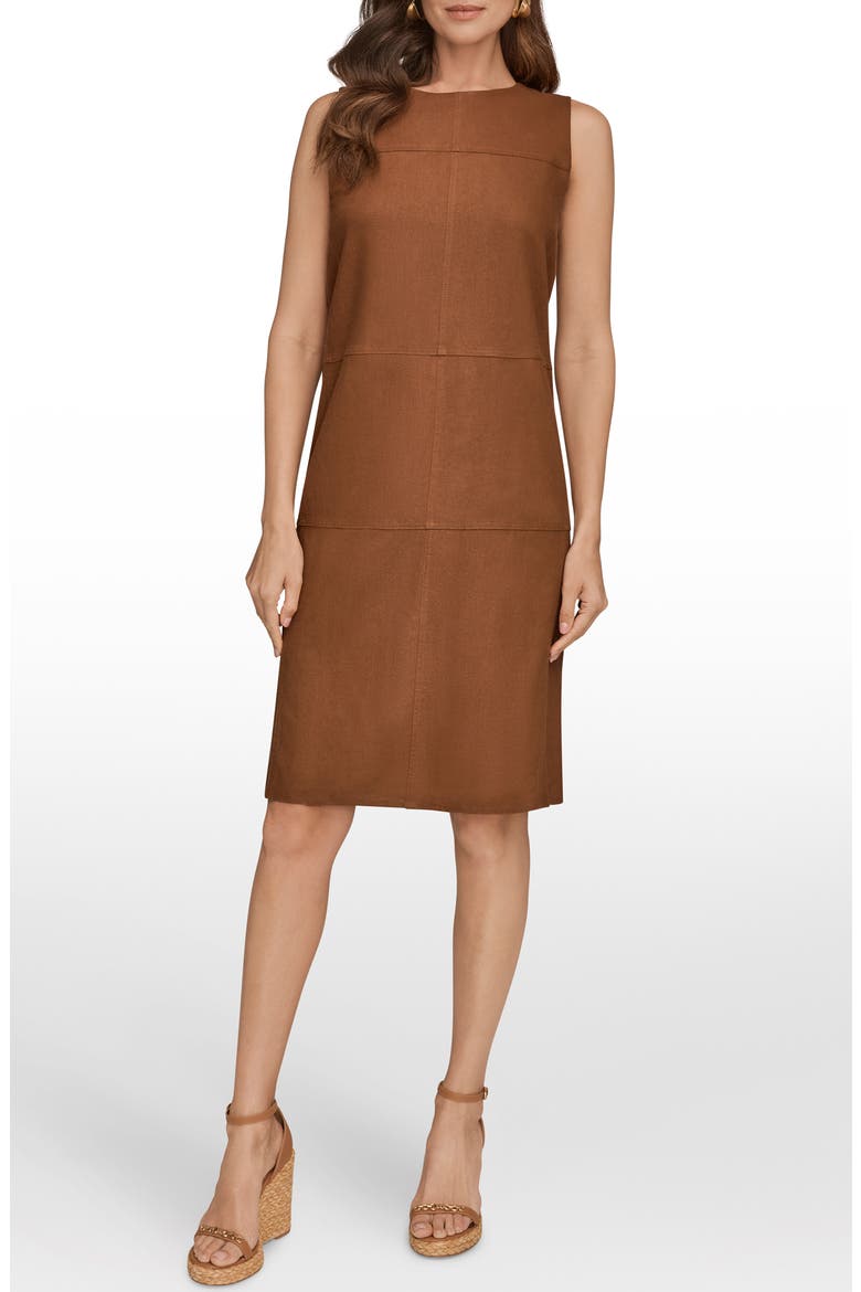 Linen Blend Shift Dress, Main, color, COGNAC