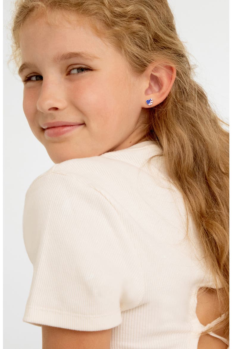 Patriotic Heart Girl Earrings, Alternate, color, Red