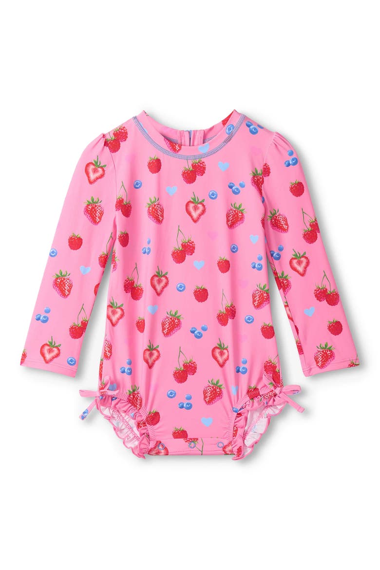 Summer Berries One-Piece Rashguard Swimsuit, Main, color, CANDY PINK