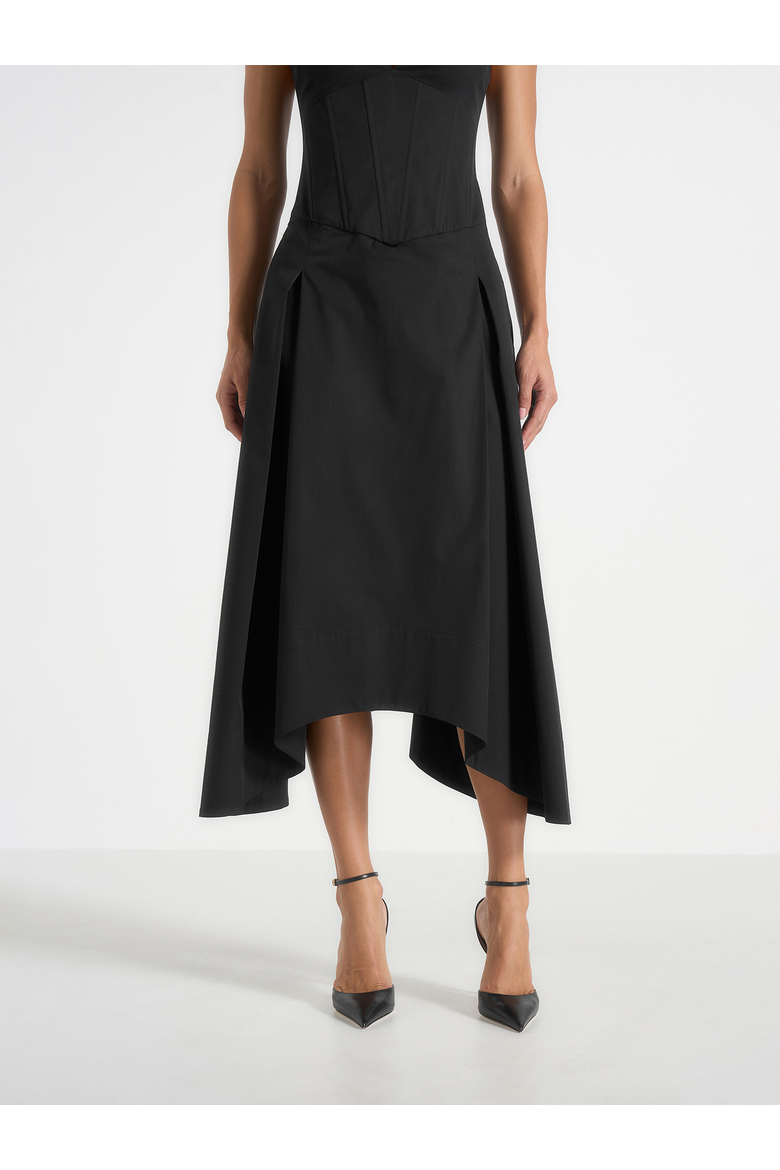 Faith Cap Sleeve Corset Cotton Midi Dress, Alternate, color, Black