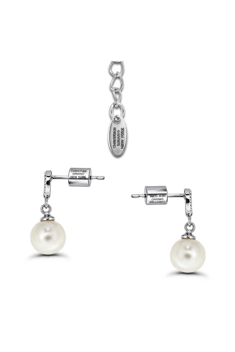 Cubic Zirconia & Faux Pearl Drop Earrings & Necklace Set, Alternate, color, SILVER