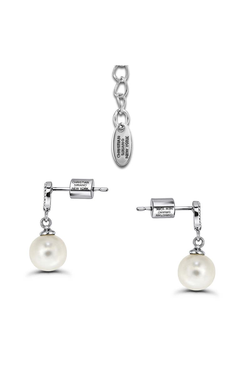 Christian Siriano New York Cubic Zirconia & Faux Pearl Drop Earrings & Necklace Set, Alternate, color, Silver