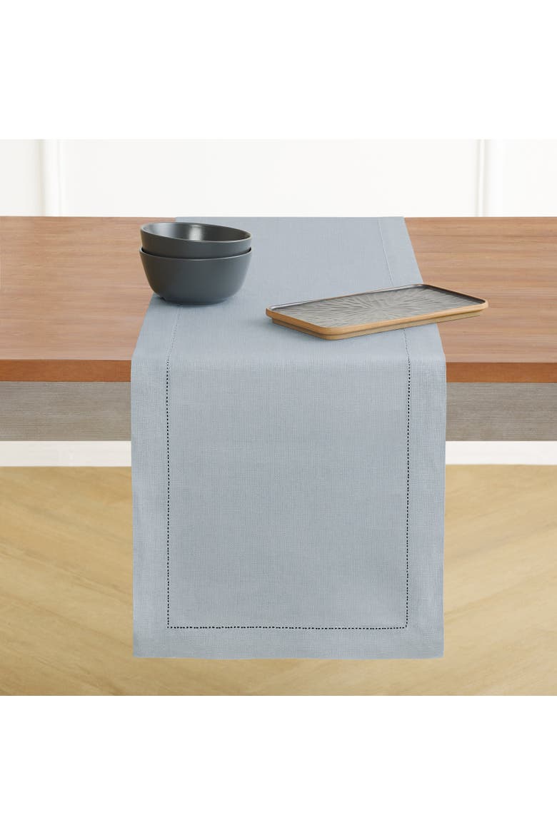 Linen Table Runner - Classic Hemstitch, Alternate, color, Dusty Blue