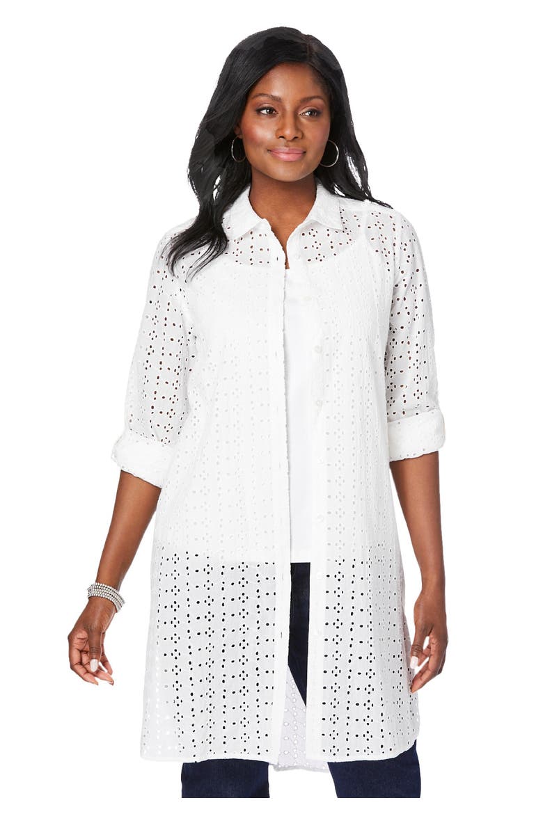 Eyelet Mega Tunic, Main, color, WHITE