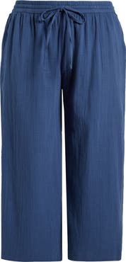 Caslon® Wide Leg Crop Cotton Gauze Pants