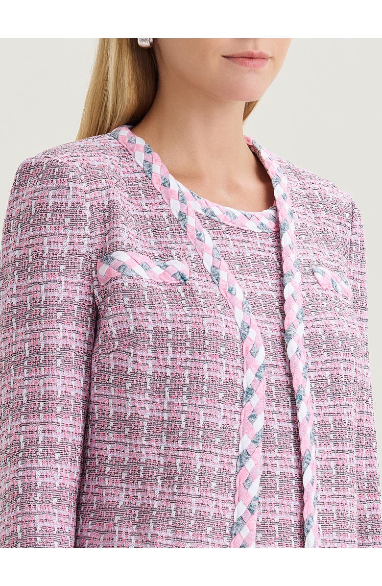 Misook Tailored Braided Trim Tweed Knit Jacket, Alternate, color, Pink/Blue/Black/White