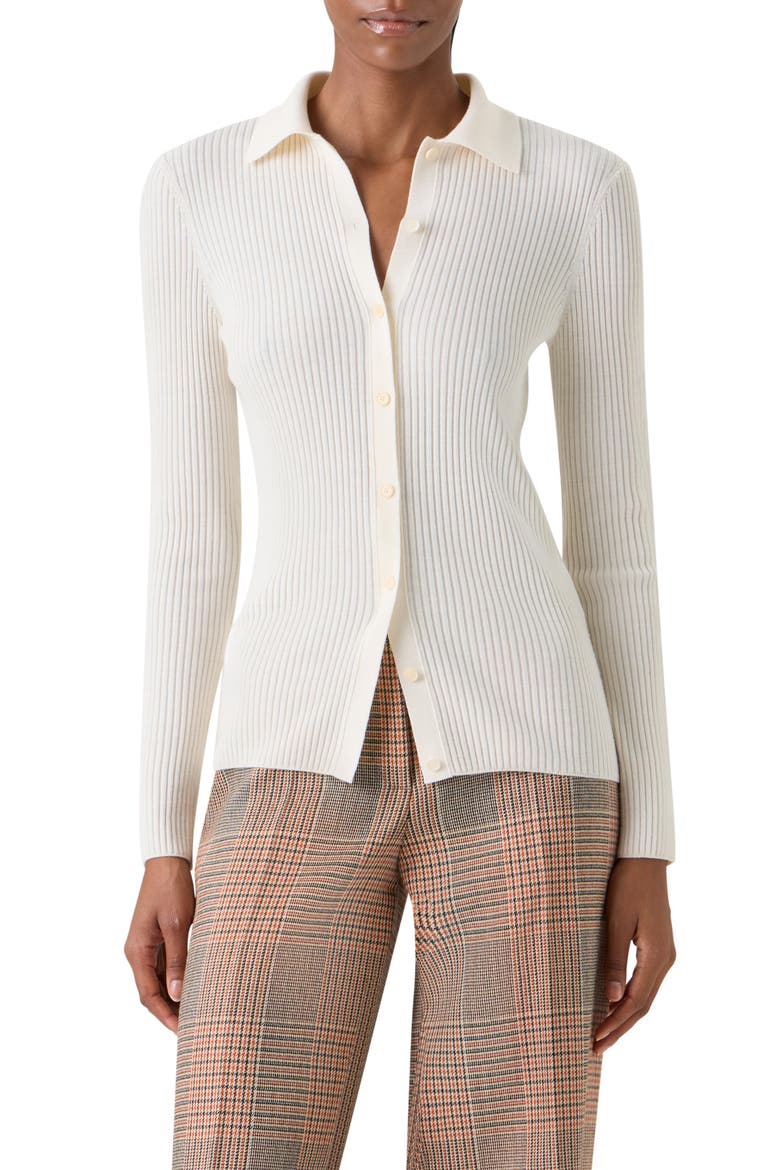 Fitted Merino Wool Rib Cardigan, Main, color, CREAM